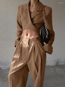 Women's Two Piece Pants Long Sleeved Short Suit Jacket High Waisted Casual Wide Leg Set 2024 Design Sense Niche Commuting