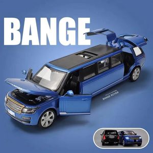 1 32 Simulering Land Range Rover Leden Legering Limousin Metal Diecast Car Model Dra tillbaka blinkande musikaliska barnleksaker pojkar gåva 231221