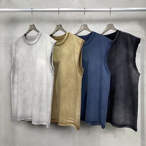 Heavy Cotton Wash Water Loose High Street Vest Oversize Men's T Shirts Casual Sleeveless T-Shirt