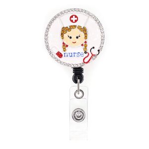 Cute Key Rings Nurse Crystal Rhinestone Medical Badge Reel Doctor ID Holder Retractable For Decoration312i