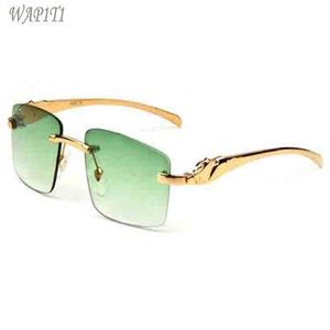 fashion attitude rimless sunglasses for men ladies sport buffalo horn glasses sexy leopard frame sunglasses gold silver come with 232E