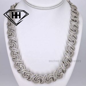 Hiphop Icy Icy Infinity Link Chain Box Clapp Sier 18 -миллиметровый проход Baguette Cut Moissanite Кубинское ожерелье