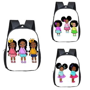 Taschen Schwarze Kunst Girs Lwith Crown Rucksack Kinder School Taschen Cartoon Afro Girls School Book Kid Schoolbags Baby Kleinkindtasche