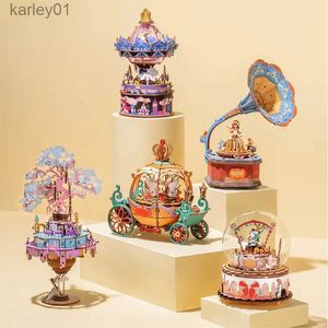 3D Puzzles Carousel Eight Tone Box ręcznie robiony DIY Creative Gift 3D Wooden Puzzle YQ231222