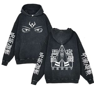 Anime jujutsu kaisen kapüşonlu erkekler kadın haruku ryomen sukuna kazakları% 100 pamuklu vintage sweatshirt gotik hip hop sokak kıyafetleri