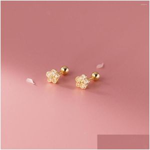 Stud Earrings 925 Sterling Sier For Women Girls Kids Cz Zircon Flower Cute Small 18K Gold Earings Korean Style Fashion Jewelry Drop D Dhwa7