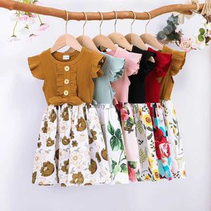 Flickans klänningar Baby Girl Dress Korean Style Summer Short Sleeve Floral Kids Princess Dressesl231222