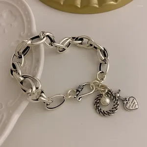 Charm Bracelets Promotion Schmuck Retro Runde Liebe Herz Thai Silber Kette Frauen Armband für Frauen niemals verblassen Geschenke