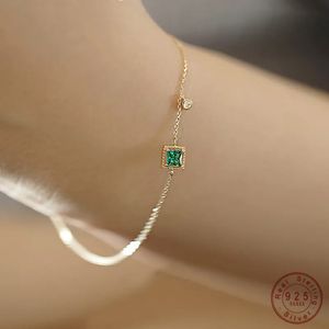 925 Sterling Silver Japanese Simple Emerald Crystal Chain Armband Women Light Luxury Temperament Plating 14K Gold Jewelry Gift 231221