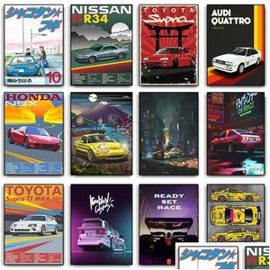 Paintings 80S Steam Neon Light Canvas Painting Jdm Car Poster And Picture Aesthetic Decoration Golf Gtr Wall Art Animation City Living Dhvxd