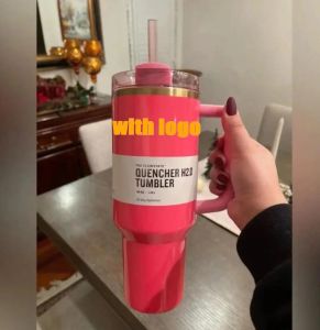 Pink Parade 40oz Quencher H2.0 Becher Tassen Camping -Reise -Auto -Tasse Turlerbecher mit Silikongriff Valentinstagsgeschenk mit 1: 1 Gleicher Logo DHL Versand 1222