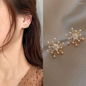 Brincos de garanhão Crystal Snowflake for Women Shiny Rhinestone Pearl Brincha Girls Girls Ano de Natal Presentes de Joias de Aniversário