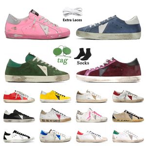 Luxury Womens Mens Designer Casual Shoes Pink Green Suede Leather Star Black White Glitter Silver Gold Loafers Italy Brand Vintage finish Low Top Sneakers trainers