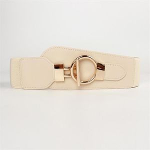 Cinture con fibbia oro per donne alla moda ampia elastico cintura abito color beige nero e gift giogno cummerbunds255a