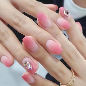 False Nails Matte Gradient Peach Pink Design Square Head Fake Nail Patch Full Cover Detachable Press On Tips For Girls