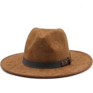 Mężczyźni zamszowe Fedora Warm Jazz Hat Chapau Femme Feutre Panaman Cap poczuł, że kobiety czapki z Pearls Vintage Trilby Caps 231221