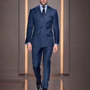 Custom Made Double Breasted Dark Blue Men Suits Casual Male Blazers Slim Fit Groomsmen 2 Pieces Costume men clothing 231221