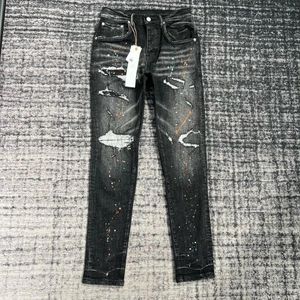 Män jeans män slumpmässiga droppfärger reparerar nödställda mager tvätt svart