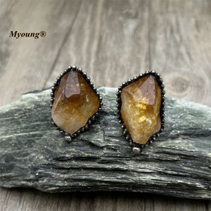 Pierścienie zespołowe 10pcs Gothic Duże naturalne surowe cytrynowe kryształowy kwarc Druzy Vintage Pierścień Goth Witch Wicca Boho Biżuteria dla kobiet My240410 231222