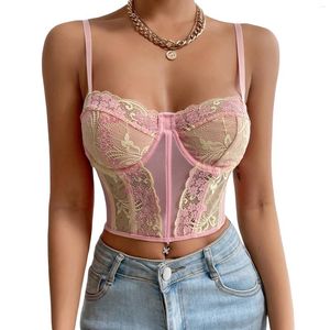 Tanques femininos 2023 Moda doce Sexy Floral Lace Camisole Bralette Mulheres V Corte de Tanque Slim Slim Crop de pescoço Manguarda de pescoço Summer Boldriff-Bringing