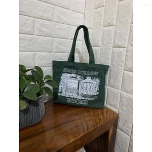 Storage Bags Women Canvas Shoulder Bag London Books Print Ladies Casual Handbag Tote Reusable Large Capacity Cotton Shopping Beach