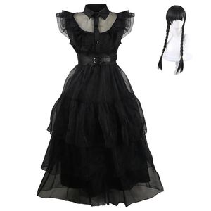 Cosplay Film Cosplay Mercoledì Abiti in costume cosplay Mercoledì Addams Cosplay Vento gotico Per adulti Bambini Vestito da festa di Halloween Cos