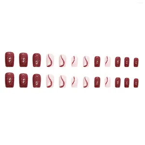 Fałszywe paznokcie Square Flash Wine Red Fake Full Cover UV Gel Cherry Kolor dla kobiet i dziewcząt Nail Decor