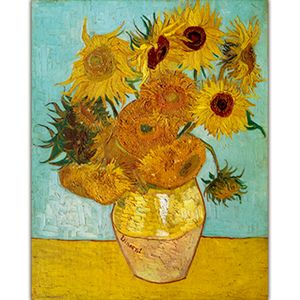 Art Abstract Flowers Canvas Prints Wall Art Vase with Fifteen Sunflowers by Van Gogh Classic Oil Paintings Reproduction for Home Decor Modern Stretched