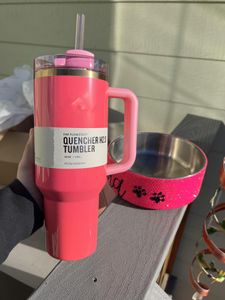 US Stock Pink Parade With 1:1 Logo H2.0 40oz Stainless Steel Tumblers Cups with Silicone handle Lid And Straw Travel Car mugs Keep Drinking Cold Water Bottles