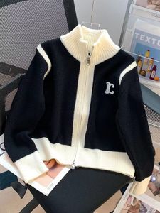 Tasarımcı Sonbahar/Kış Ceket Kazak Renk Engelleme Örme Fermuarlı Haltan Kısa Stil 2023 Yeni Sweater Ceket