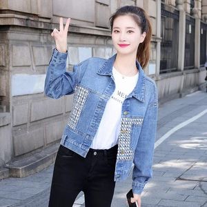 السترات للسيدات Zxryxgs 2024 Denim Jacket Jacket Plaid Trend Patchwork Trend مع طوق طوق طازج وحلو معطف عصري