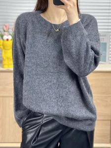 Women's Sweaters Lazy Wind Thin Ladies Napped Cashmere Sweater Soft Waxy Skin-friendly Round Neck Loose