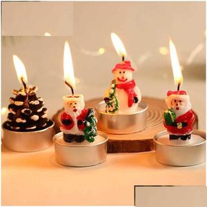 Kokulu mum 3pcs noel mumlar Noel baba kar adamı teneke teneke kutu ev mini navidad yıl damla dağıtım bahçe dekor dhhmv için dekorasyonlar