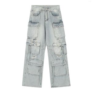 Pantaloni da carico hip hop strappato jeans maschi