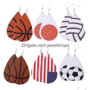 Dangle żyrandol ręcznie robione skórzane łzy kolczyki amerykańska flag piłkarski softball baseball baseball koszykówka piłka nożna sporty sporty dla d dhoij