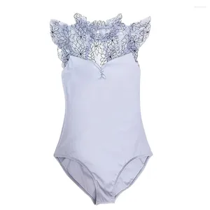 Stage Wear Ballet Costume Leotard For Women Practice Collar Lace Flying Sleeve Gymnastics Tight Clothes Performance Yoga