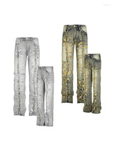 Mäns jeans R69 Retro Heavy Industries Destruction Design Autumn Winter High Street Ripped Slim Bootcut Skinny Men