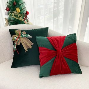 Copertina di cuscino di Natale 4545 cuscinetto patchwork di prua per cuscini decorativi in ​​cotone in velluto festivo decorazioni per la casa cuscinetti per divano 231221