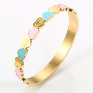 Cute Love Heart Gold Plating Staiess Steel Lucky Cuff Bangles Women Girls Wedding Party Charm Bangles Jewelry Gift2702