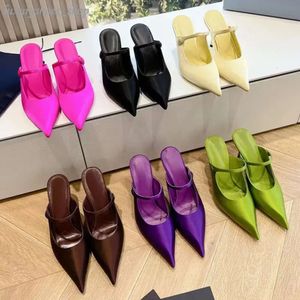 Satin Pointed Toe 90mm Stiletto Heel Sandal Slipper Women Party High-heeled Shoes for Style Summer and Spring Multi-function Designer Dress Shoes pointed toe heels