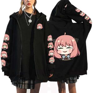 Anime Spy X Family Zipper Jackets Autumn & Winter Fleece Zip Up Sweatshirts Kawaii Anya Hoodies Haruku Graphic Print Pullovers