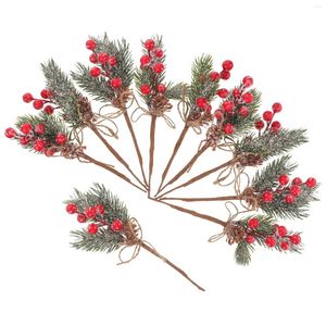 Decorative Flowers 10 Pcs Pine Cones Branches Christmas Wreaths Picks Simulation Decor Artificial Plant Pvc