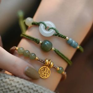 Ruifan Round Chinese Character Natural Hetian Jade Lucky Charm Woven flätade armband för kvinnor flickor fina smycken ybr736 231221