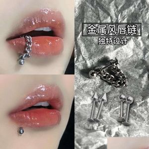 Labret Lip Piercing Schmuck Nagel Spirale Medizinische Ins Wind Titanstahl Anti -allergische spitze Kegelrunde Kettenkette Design mit einem F DH2Gs