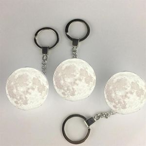 Night Lights Portable 3D Planet Keyring Moon Light Keychain Decoration Lamp Glass Ball Key Chain For Child Creative Gifts243r