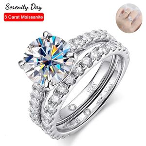 Seranty Day Four Claw D Color 9mm 3 Carat Full Rhow Anelli set per Women S925 Sterling Silver Band Plodato 18K Wholesale 231221