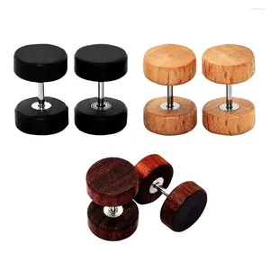 Stud Earrings 1 Pair Fashion Wooden Ear Studs Natural Brown Black 6 8 10 12mm Punk Barbell Fake Plugs Brincos For Men Women