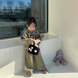 Girls knitted sweater clothes sets kids falbala long sleeve cardigan outwear pants 2pcs fall winter children princess outfits Z6246