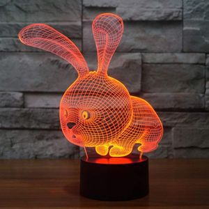 3D desenho animado Rabbit Night Light Touch Touch Desk Lâmpadas de ilusão de óptica 7 Luzes de cor de cor Decoração de Xmas de Natal Presente176n