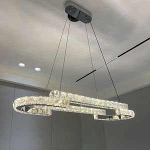 Sala de cristal de aço inoxidável Cristalador de teto lustre anel de anel de anel leve quarto sala de jantar led decoração de casa lumin iluminagem